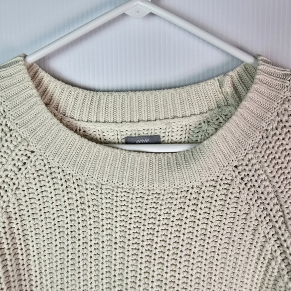 Aerie Chunky Knit Crew NeckRaglanLong Sleeve Pullover Sweater Cream Small Petite - Picture 2 of 11